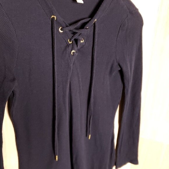 Michael Michael Kors Womens Navy Blue Tunic Thermal Lace Up Top Small - Picture 3 of 7